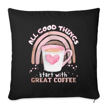 Coffee, coffee cup with rainbow and heart saying - Sofa pillowcase 17,3'' x 17,3'' (45 x 45 cm) - black - Front