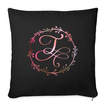 Monogramme, lettre T, ornement de calligraphie - Housse de coussin décorative 45 x 45 cm - noir - Devant