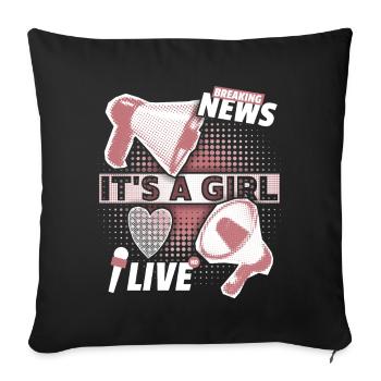 Baby-Mädchen Ankündigung mit Megaphon It's-a-Girl - Sofakissenbezug 45 x 45 cm - Schwarz - Vorne
