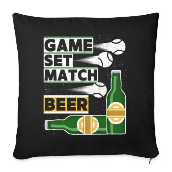 Tennis Quote Game Set Match, Beer Funny Quote - Housse de coussin décorative 45 x 45 cm - noir - Devant