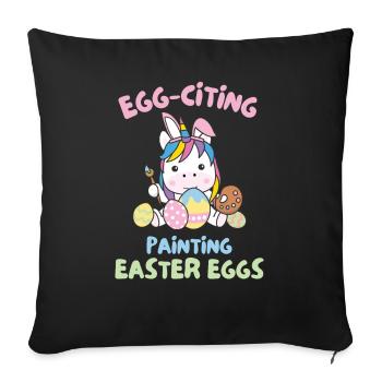 süße Einhörner zu Ostern mit Ostereiern Einhorn - Sofakissenbezug 45 x 45 cm - Schwarz - Vorne