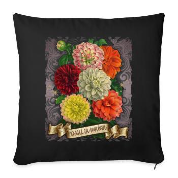 Vintage Dahlien botanische Blumen Illustration - Sofakissenbezug 45 x 45 cm - Schwarz - Vorne