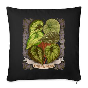 Illustration botanique de fleur de bégonia vintage - Housse de coussin décorative 45 x 45 cm - noir - Devant