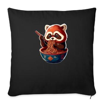 But first ramen sweet red panda eats ramen - Sofa pillowcase 17,3'' x 17,3'' (45 x 45 cm) - black - Front