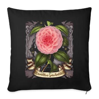 Vintage Pink Camellia Flower Botanical Illustration - Sofa pillowcase 17,3'' x 17,3'' (45 x 45 cm) - black - Front