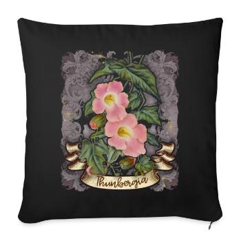 Illustration botanique de fleur de Thunbergia vintage - Housse de coussin décorative 45 x 45 cm - noir - Devant