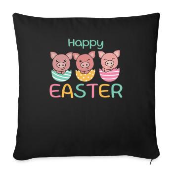 cochons doux à Pâques avec œufs de Pâques porc - Housse de coussin décorative 45 x 45 cm - noir - Devant