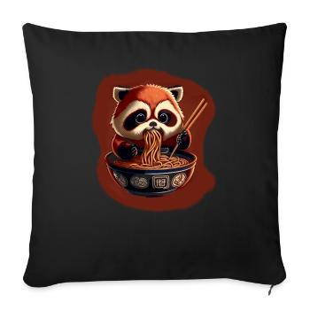 But first ramen sweet red panda eats ramen - Sofa pillowcase 17,3'' x 17,3'' (45 x 45 cm) - black - Front