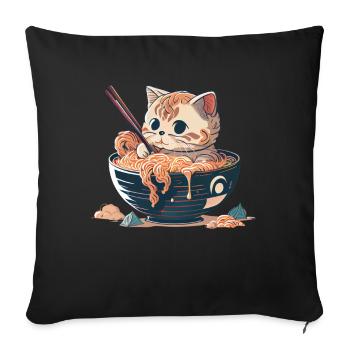 But first ramen cute cat eats ramen - Sofa pillowcase 17,3'' x 17,3'' (45 x 45 cm) - black - Front