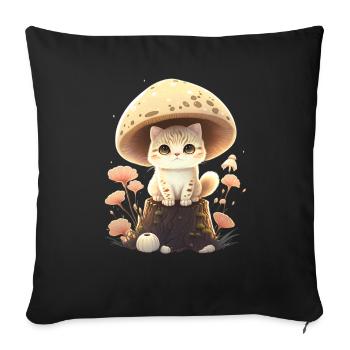 Cottagecore esthétique chat dans les bois avec chapeau champignon - Housse de coussin décorative 45 x 45 cm - noir - Devant
