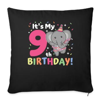 Elephant for 9th birthday children nine years old - Sofa pillowcase 17,3'' x 17,3'' (45 x 45 cm) - black - Front