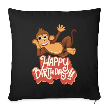 joyeux anniversaire, singe drôle, anniversaire disant - Housse de coussin décorative 45 x 45 cm - noir - Devant
