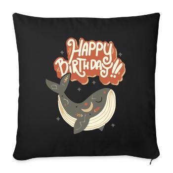 Joyeux anniversaire drôle de baleine Dire - Housse de coussin décorative 45 x 45 cm - noir - Devant