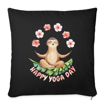 Yoga mit Sloth, lustiges Faultier und Blumen - Sofakissenbezug 45 x 45 cm - Schwarz - Vorne