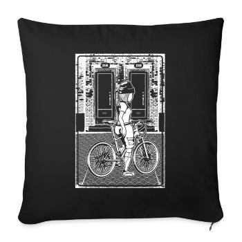 Mit trendigem Shirt auf Stadterkundung per Fahrrad - Sofakissenbezug 45 x 45 cm - Schwarz - Vorne