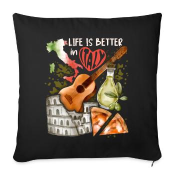 Italy Love-Italy, Rome, guitar and pizza - Sofa pillowcase 17,3'' x 17,3'' (45 x 45 cm) - black - Front