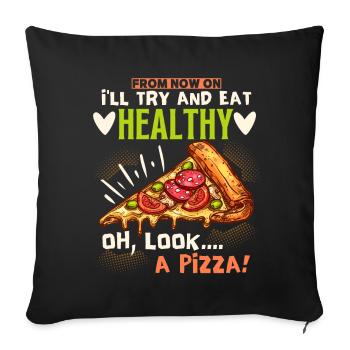Fun pizza, healthy food, vegetarian pizza - Sofa pillowcase 17,3'' x 17,3'' (45 x 45 cm) - black - Front