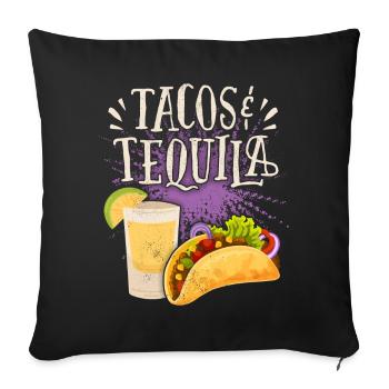 Tacos, disant avec de la tequila boire de la cuisine mexicaine - Housse de coussin décorative 45 x 45 cm - noir - Devant