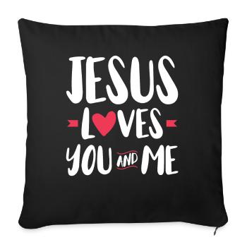 Jésus nous aime, toi et moi, la foi chrétienne - Housse de coussin décorative 45 x 45 cm - noir - Devant