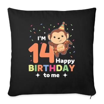Monkey for the 14th birthday for children fourteen years - Sofa pillowcase 17,3'' x 17,3'' (45 x 45 cm) - black - Front