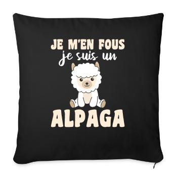 Je m'en fous je suis un alpaga - süßes Alpaka - Sofakissenbezug 45 x 45 cm - Schwarz - Vorne