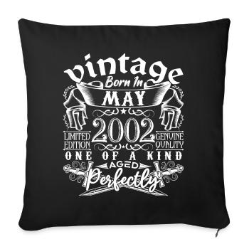 2002 Mai 2002 anniversaire May 2002 Mai - Housse de coussin décorative 45 x 45 cm - noir - Devant