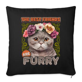 British Shorthair chat vintage avec couronne de fleurs - Housse de coussin décorative 45 x 45 cm - noir - Devant