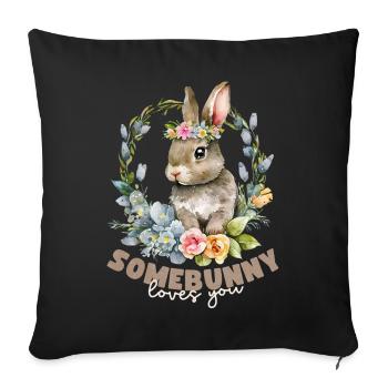 Rabbit, Rabbit Kawaii Illustration with Flowers - Sofa pillowcase 17,3'' x 17,3'' (45 x 45 cm) - black - Front