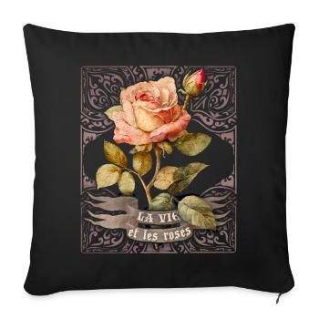 Vintage Botanical Rose Illustration Flower Saying - Sofa pillowcase 17,3'' x 17,3'' (45 x 45 cm) - black - Front