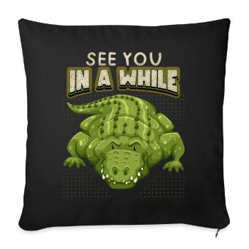 Crocodile disant, à bientôt, comique, jeu de mots - Housse de coussin décorative 45 x 45 cm - noir - Devant