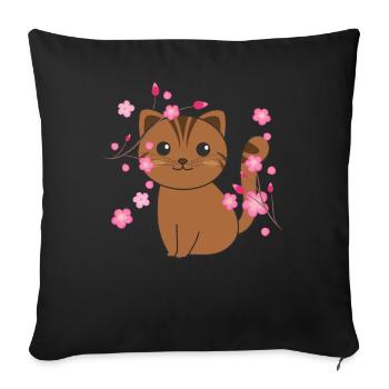 Chat animaux mignons pour enfants kawaii - Housse de coussin décorative 45 x 45 cm - noir - Devant