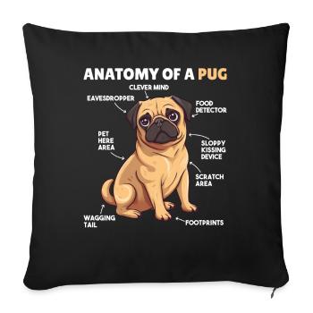 Dog Explanation Anatomy of a Pug - Sofa pillowcase 17,3'' x 17,3'' (45 x 45 cm) - black - Front