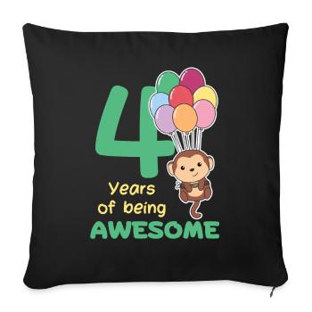 Affe zum 4. Geburtstag Kinder vier Jahre alt - Sofakissenbezug 45 x 45 cm - Schwarz - Vorne