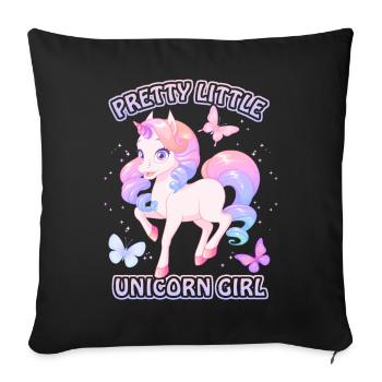 Licorne Fille, Licorne Kawaii, Jolie Fille - Housse de coussin décorative 45 x 45 cm - noir - Devant