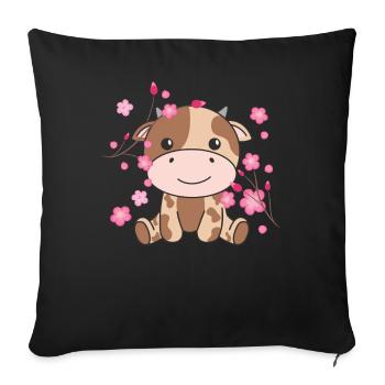 Vache animaux mignons pour enfants kawaii - Housse de coussin décorative 45 x 45 cm - noir - Devant