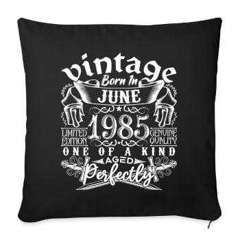 1985 Juin 1985 anniversaire June 1985 Juin - Housse de coussin décorative 45 x 45 cm - noir - Devant