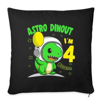 4 ans d’anniversaire garçon Astro Dinout - 4ème B-Day - Housse de coussin décorative 45 x 45 cm - noir - Devant