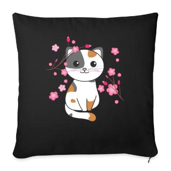 Chat animaux mignons pour enfants kawaii - Housse de coussin décorative 45 x 45 cm - noir - Devant