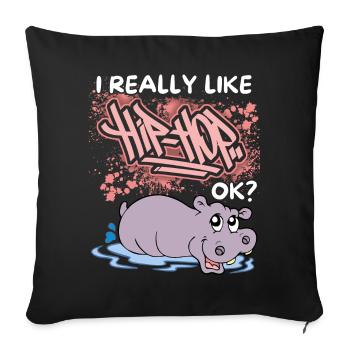 Drôle d’hippopotame, hippopotame, hip-hop dicton, jeu de mots - Housse de coussin décorative 45 x 45 cm - noir - Devant