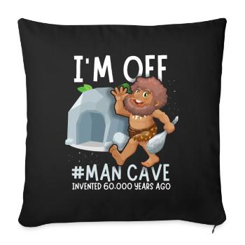 Man Cave, comique de Néandertal, drôle de dicton - Housse de coussin décorative 45 x 45 cm - noir - Devant