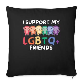 Drapeau arc-en-ciel Gay Pride LGBTQ Singe - Housse de coussin décorative 45 x 45 cm - noir - Devant