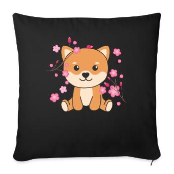 Shiba Inu animaux mignons pour enfants kawaii - Housse de coussin décorative 45 x 45 cm - noir - Devant