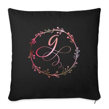 Monogramme, lettre G, ornement de calligraphie - Housse de coussin décorative 45 x 45 cm - noir - Devant
