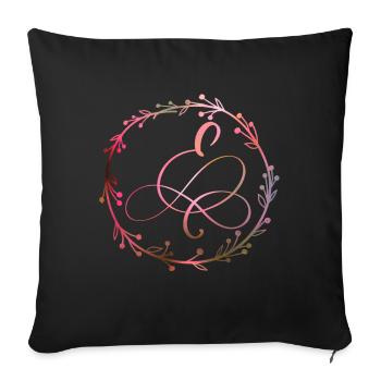 Monogram, Letter E, Calligraphy Ornament - Sofa pillowcase 17,3'' x 17,3'' (45 x 45 cm) - black - Front