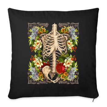 Skeleton with vintage roses, biker design - Sofa pillowcase 17,3'' x 17,3'' (45 x 45 cm) - black - Front