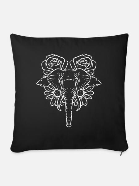Elefantenkopf mit Blumen Elefanten - Sofakissenbezug 45 x 45 cm - Schwarz