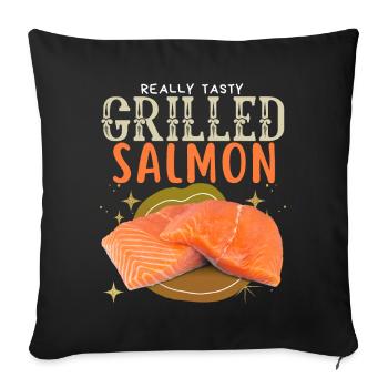 Salmon, Salmon, Salmon Steak Grilled Salmon - Sofa pillowcase 17,3'' x 17,3'' (45 x 45 cm) - black - Front