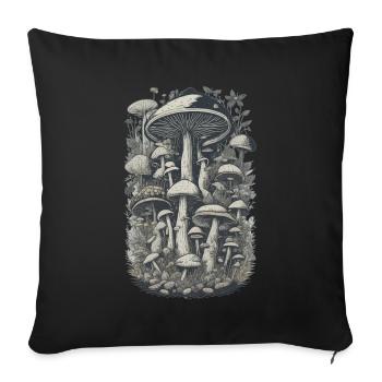 Champignon cueilleur de champignons dans la conception de forêts naturelles - Housse de coussin décorative 45 x 45 cm - noir - Devant