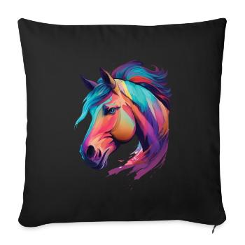 Tête de cheval de poney belle œuvre d’art pour les cavaliers - Housse de coussin décorative 45 x 45 cm - noir - Devant