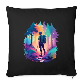 Randonnée Nature Randonnée Vacances Randonneurs en forêt - Housse de coussin décorative 45 x 45 cm - noir - Devant